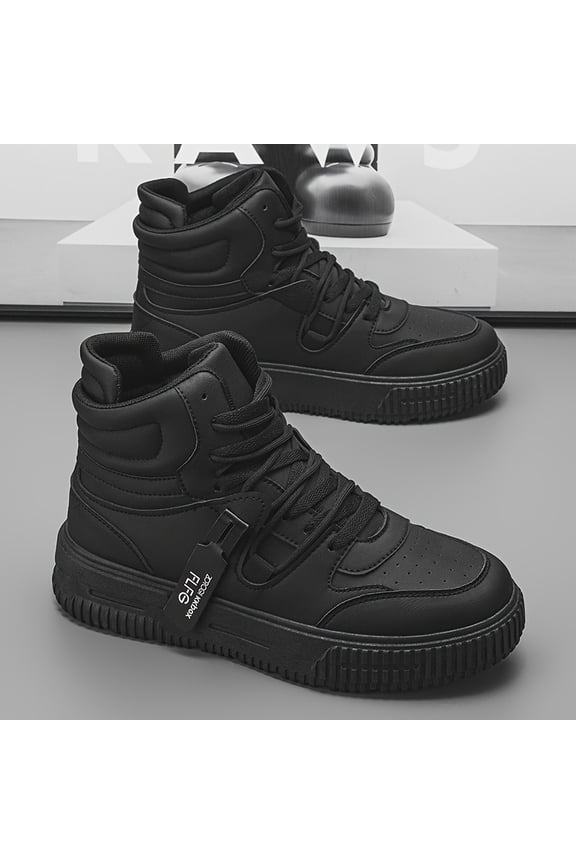 New 2026Couple's Retro High-Top Skate Shoes: Unique Double-Lace Design, Round Toe | Breathable Comfort Lining | PU Upper & Elastic Cushioned PVC Sole for Autumn/Winter Running Outdoor Hiking Casual W