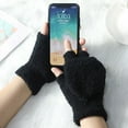 thumbnail image 1 of Couple's Winter Gloves, Convertible Half Finger Touchscreen Gloves with Coral Fleece Lining, Cold-Proof Unisex Flip Mittens for Men and Women, Warm Half Finger Gloves for Writing & Work - Black, 1 of 2