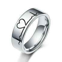 Couple Rings Stainless Steel Heart Rings for Lovers Matching Promise Rings His and Hers Rings 6mm Ring for Men and 4mm
