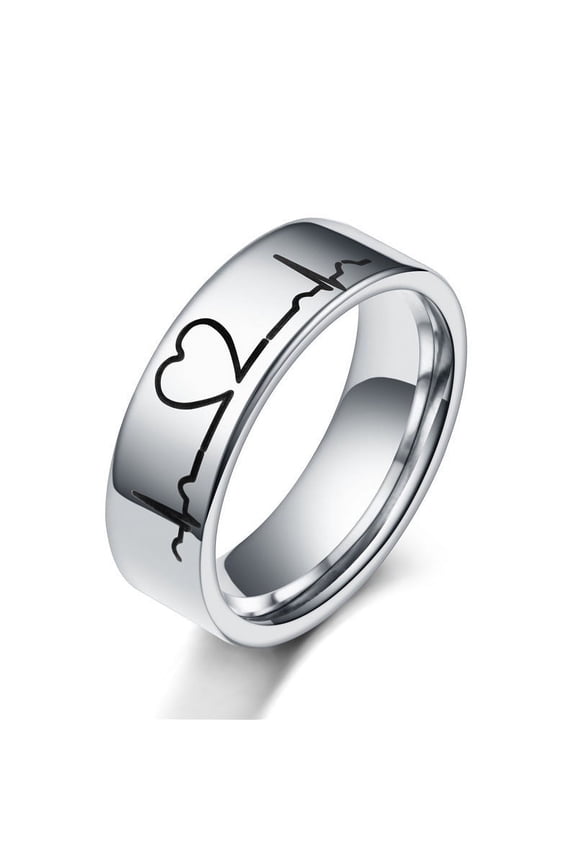 Couple Rings Stainless Steel Heart Rings for Lovers Matching Promise Rings His and Hers Rings 6mm Ring for Men and 4mm