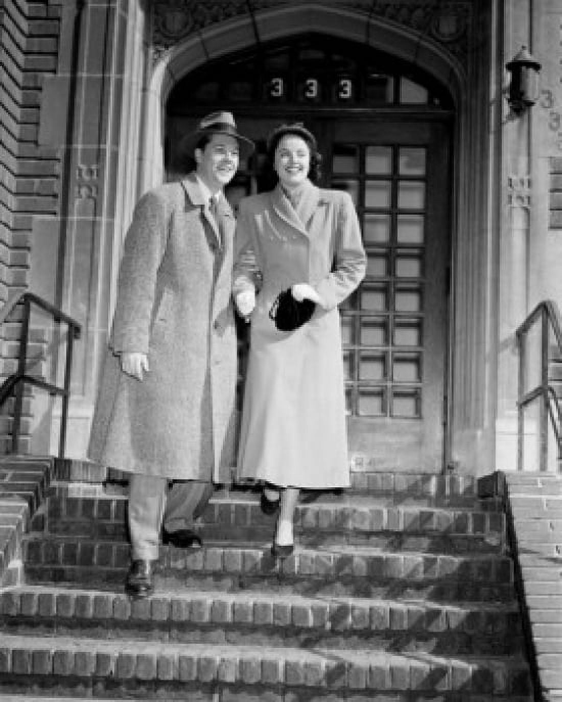 Couple walking down front stoop steps Canvas Art - (24 x 36)