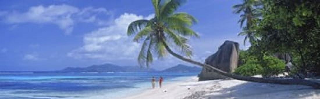 Couple walking on the beach Anse Source dArgent La Digue Island Seychelles Canvas Art - Panoramic Images (18 x 6)