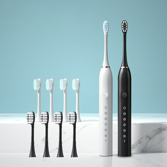 Couples 2-Pack Electric Toothbrush + 8 Brush Heads - 6 Speed Usb Rechargeable Electric Toothbrush - Fully Automatic Rechargeable Sound Wave Soft Bristle Brush