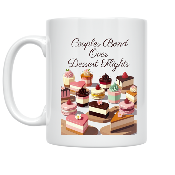 Couples Bond Over Dessert Flights - Dessert Lovers - 11 oz Ceramic Coffee Mug