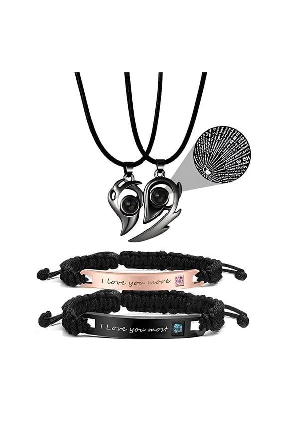 Couples Bracelets 4PCS I Love You Projection Necklacefor Couples and Best Friends,Unisex for Adults
