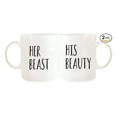 Couples Coffee Mugs, His Beauty Her Beast - 11oz Ceramic Mug Set of 2