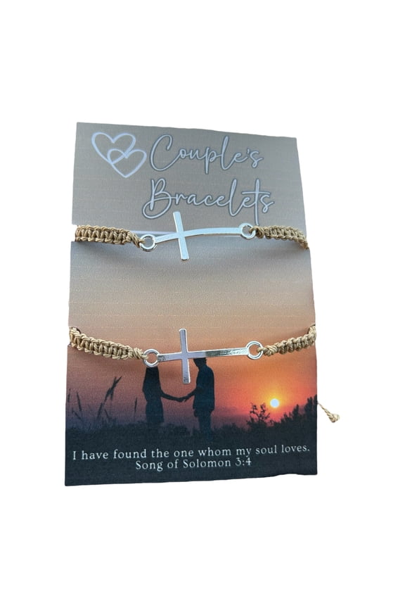 Couples Cross Bracelets - Christian Cross Bracelet Set - Khaki Macrame Cross Bracelets for Men and Women