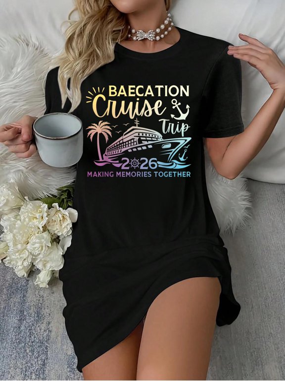 Couples Cruise Matching Squad Baecation Cruise Trip 2026 T-Shirt Dress Summer Vacation Dress Casual Resort Wear