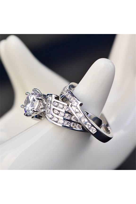 Couples Engagement Ring Zircon Micro Inlay Design Durable Zinc Alloy Jewelry Anniversary Gift For Special Occasions