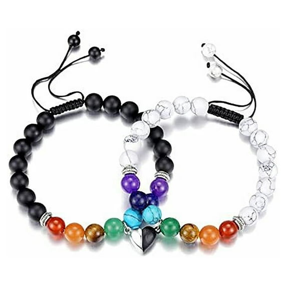 Couples Gifts 2pcs Couple Bracelets Healing Crystal Bracelets for Couples Matching Heart Bracelet for Lover Him Her Boyfriend Girlfriend Fiance Fiancee Valentine's Day Gifts
