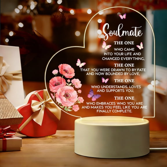 Couples Gifts Wedding Gifts Acrylic Heart Sign LED Night Light Anniversary Gifts for Couple Soulmate Two Became One Plaque for Newlyweds