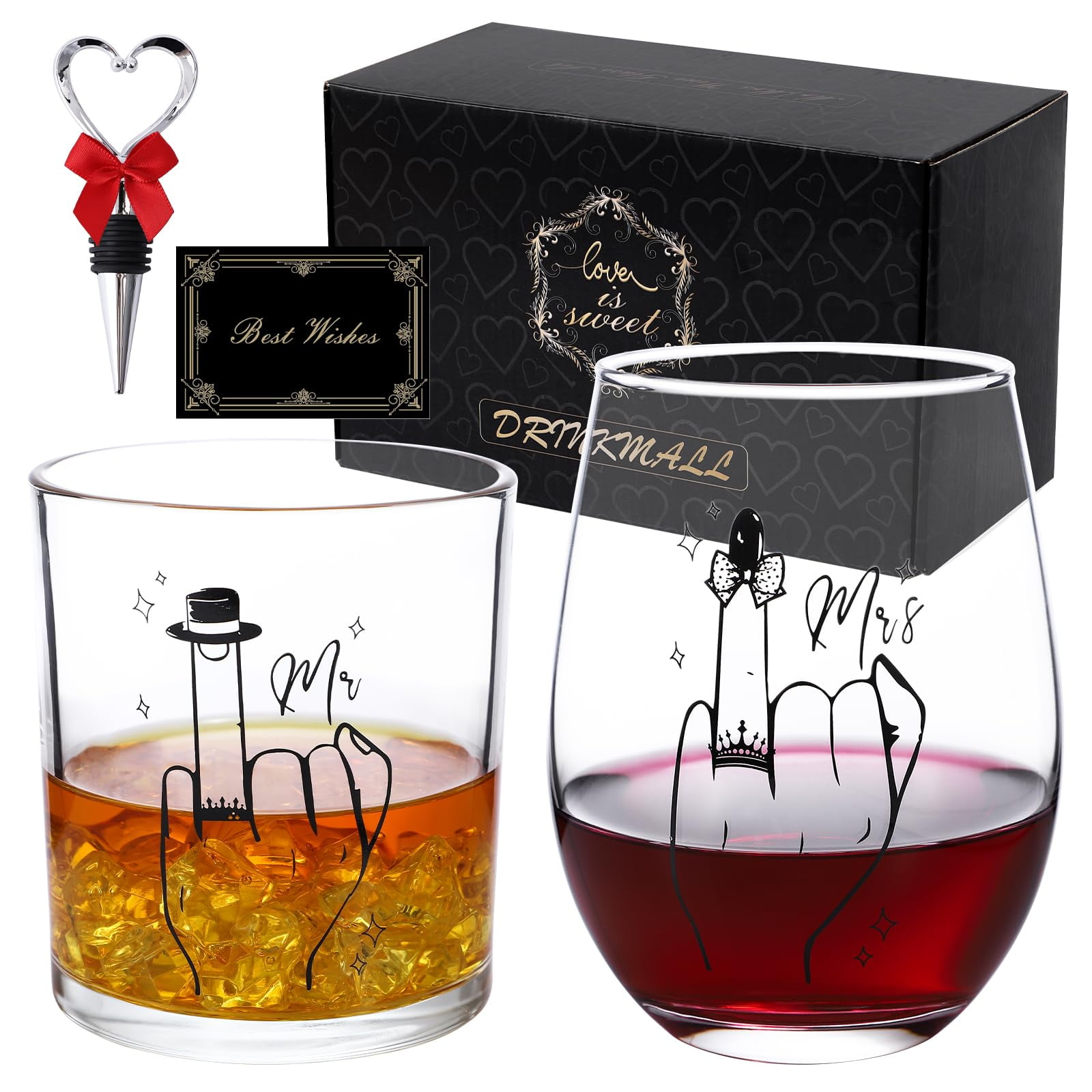 Couples Gifts Wine Glasses Gifts for Mr and Mrs, Set of 2