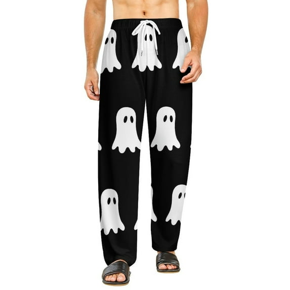 Couples Halloween Pajama Pants for Women Men Cartoon Ghost Pjs Pants Plush Pajama Bottom Costume Sleepwear