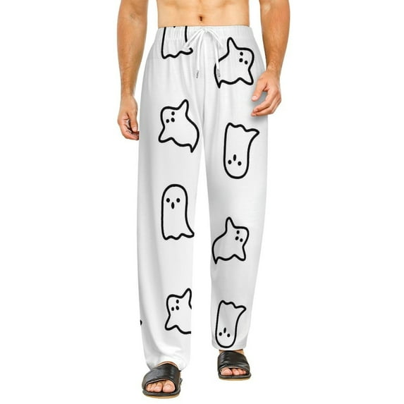 Couples Halloween Pajama Pants for Women Men Cartoon Ghost Pjs Pants Plush Pajama Bottom Costume Sleepwear