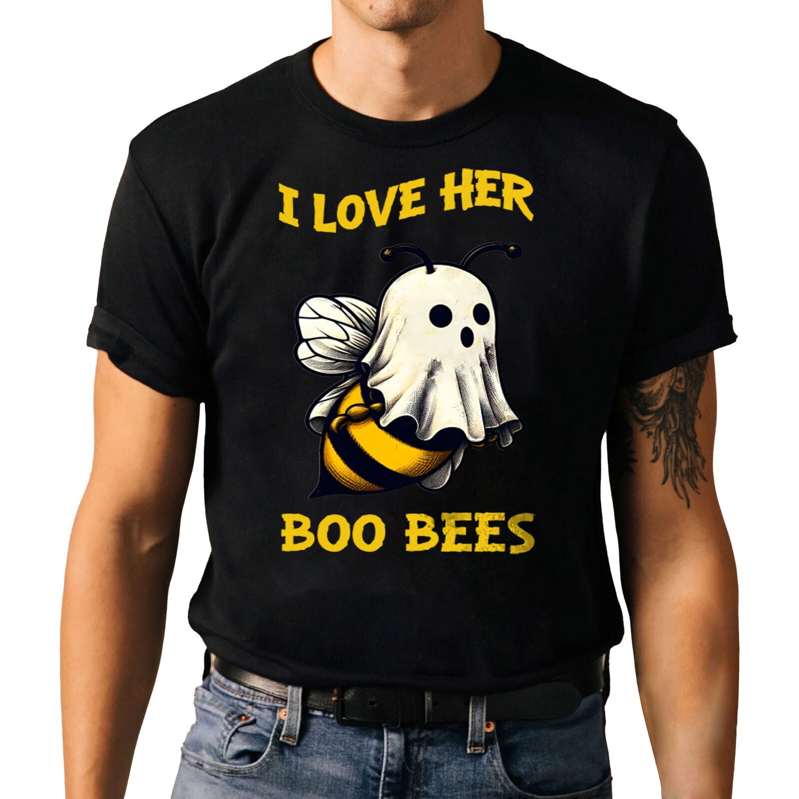 Couples Halloween T-shirt I love Her Boo Bees Halloween Costume Tee ...