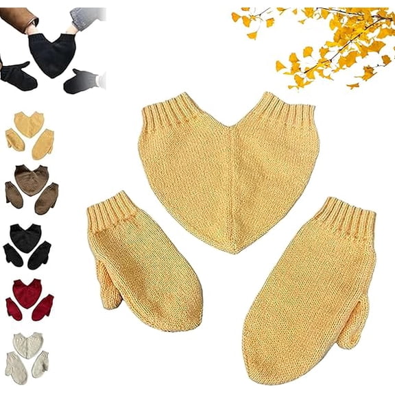 Couples Hand Holding Heart Mittens Set, Winter Warm Knitted Mittens, Love Holding Hands Knitted Gloves for Lovers(A)