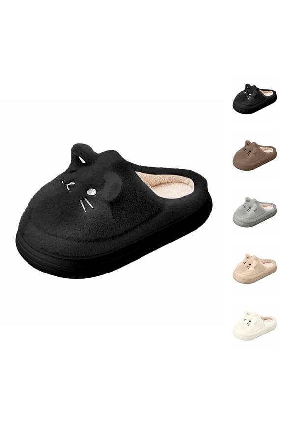 Couples House Slippers for Women and Men Cozy Plush Cat Print Winter Indoor Outdoor Slippers Thick Warm Lined Soft Sole Home Footwear for Comfort