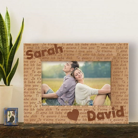 Couples I love You Personalized Wooden Picture Frame-6" x 4" Brown Horizontal