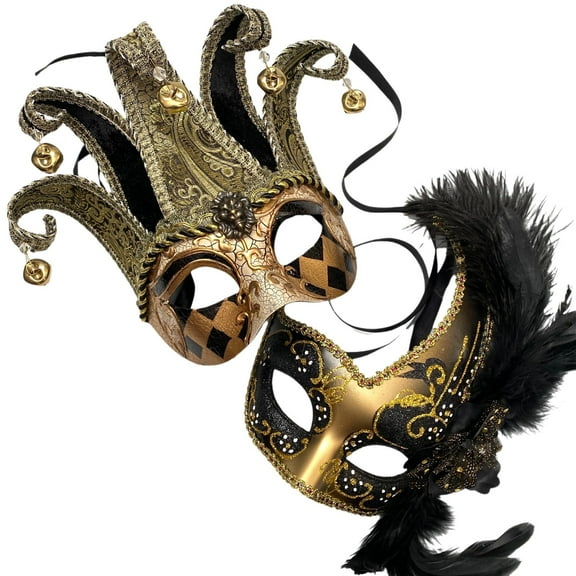 Couples Masquerade Jolly Jester Mask Halloween Cosplay Mardi Gras Prom Dance Birthday Dress up Party