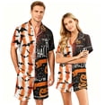 thumbnail image 1 of Couples Matching Halloween Pajamas Short Sleeve Button Down Shirt with Shorts Spooky Jack O Lantern Ghost Print Loungewear PJs Sets, 1 of 5