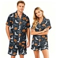thumbnail image 1 of Couples Matching Halloween Pajamas Short Sleeve Button Down Shirt with Shorts Spooky Jack O Lantern Ghost Print Loungewear PJs Sets, 1 of 5