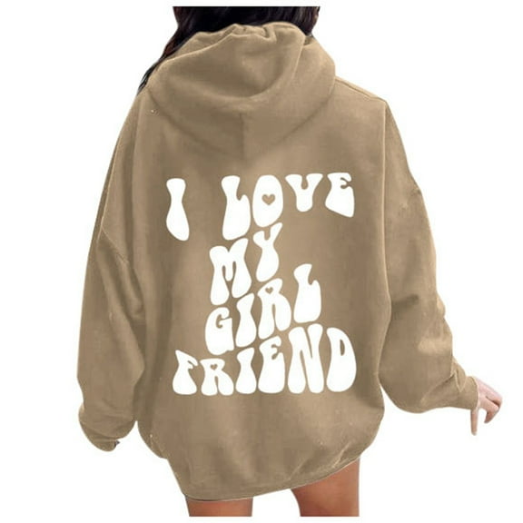 Couples Matching "I Love My Girlfriend" Hoodie Oversized Pullover Sweatshirt with Bubble Letter Print Soft Thick Unisex Hooded Sweatshirt