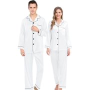 WINDAMAZINGSTORY Couples Matching Pajamas Set Silk Satin Long Sleeve Sleepwear Soft Button Down Loungewear Pj Set