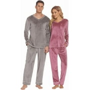 WINDAMAZINGSTORY Couples Matching Pajamas Sets Velvet PJs Set for Men and Women Velour Long Sleeve Sleepwear S-XXL