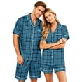 thumbnail image 1 of Couples Matching Pajamas, Silky Satin Short Sleeve Sleepwear for Women Button Down 2 Piece Loose Fit Casual Nightwear Pjs Set, 1 of 4