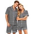 thumbnail image 1 of Couples Matching Pajamas, Women Satin 2 Piece Pjs Set Short Sleeve Button Down Loose Casual Summer Sleepwear Nightwear, 1 of 4