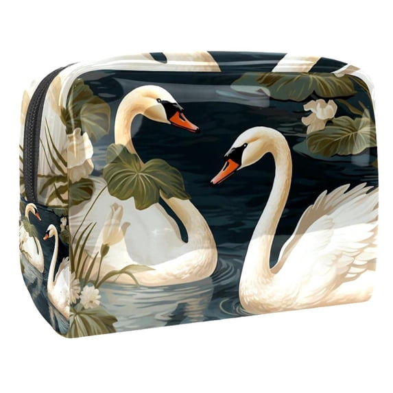 Swan Makeup Organizer PVC Cosmetic BagStorage with Zipper, Printed Design - Pouch Travel Bag for Ladies, Makeup Travel Bag Organizer