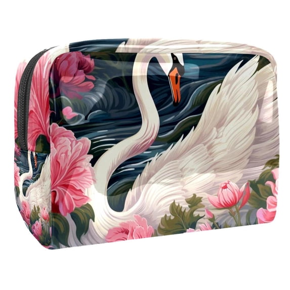 Swan PVCCosmetic Storage Bag with Zipper, Printed Design - Cosmetic Organizer and Makeup Pouch for Ladies, Girls, and Male Cosmetic Travel - Great Makeup Organizer for Drawer.
