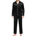 thumbnail image 1 of Couples Matching Silk Satin Pajamas Set Long Sleeve Sleepwear Soft Button Down Loungewear 2 Pcs Pj Set, 1 of 4