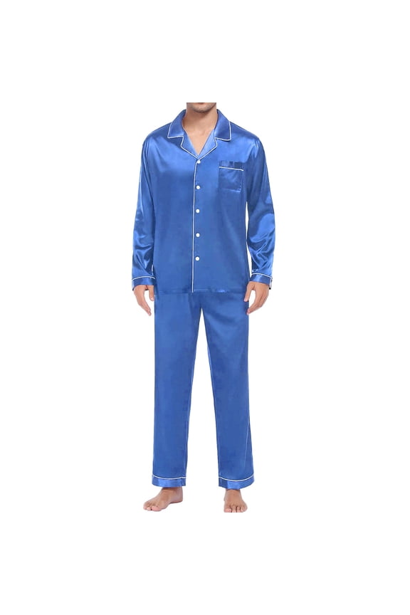 Couples Matching Silk Satin Pajamas Set Long Sleeve Sleepwear Soft Button Down Loungewear 2 Pcs Pj Set