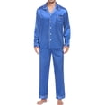 thumbnail image 1 of Couples Matching Silk Satin Pajamas Set Long Sleeve Sleepwear Soft Button Down Loungewear 2 Pcs Pj Set, 1 of 5