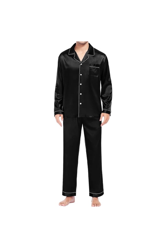 Couples Matching Silk Satin Pajamas Set Long Sleeve Sleepwear Soft Button Down Loungewear 2 Pcs Pj Set