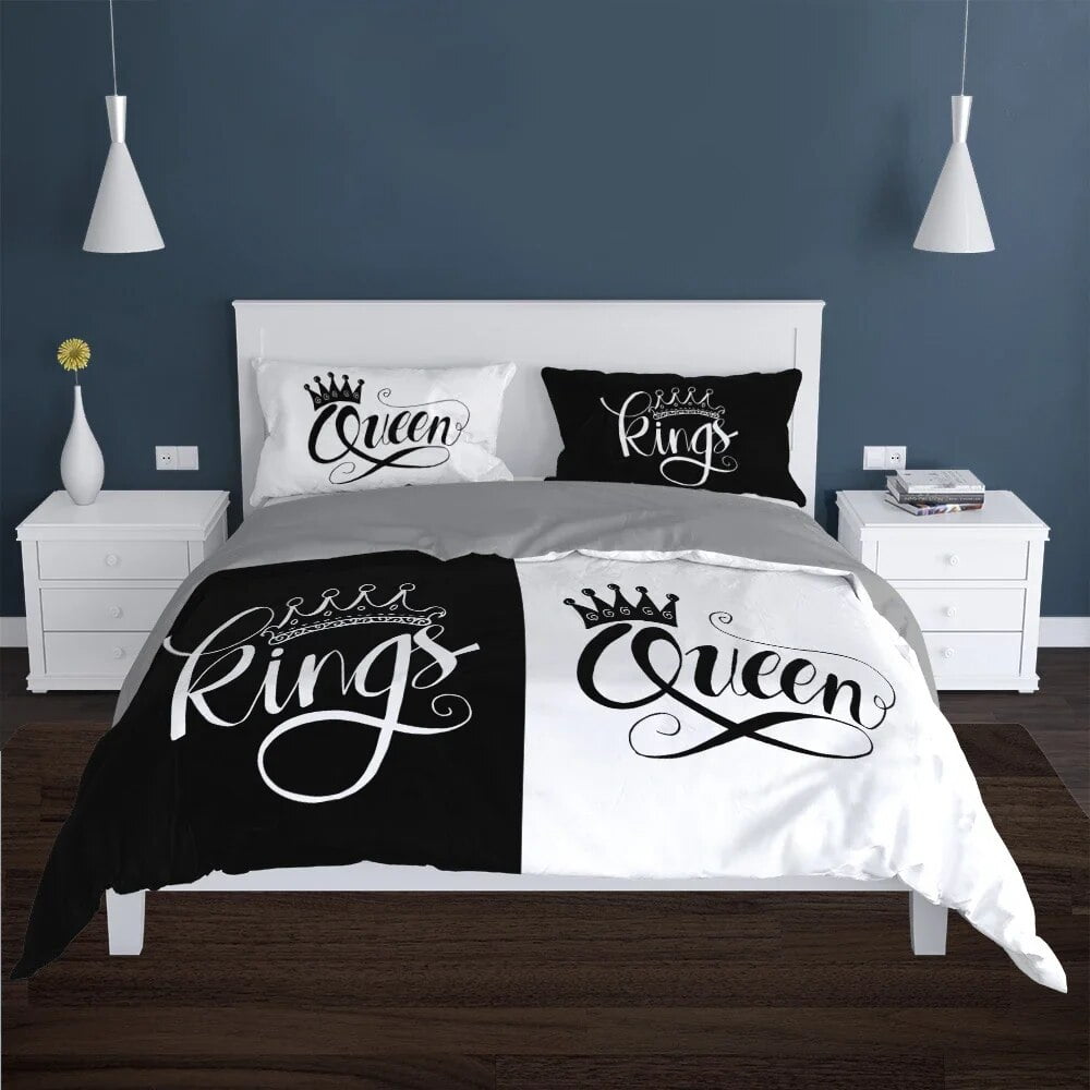 Couples Modern Duvet Cover Crown Bedding Set Black White Bed Cover For