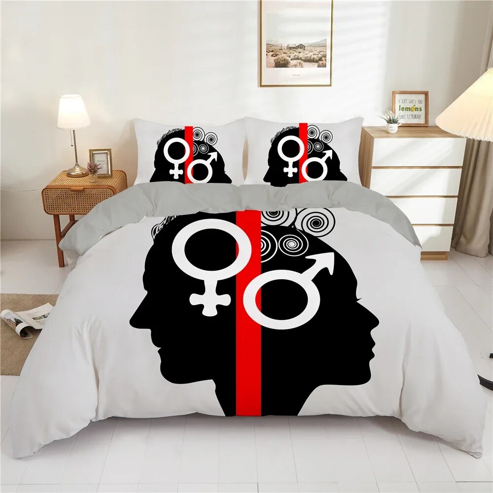 Couples Modern Duvet Cover Crown Bedding Set Black White Bed Cover For