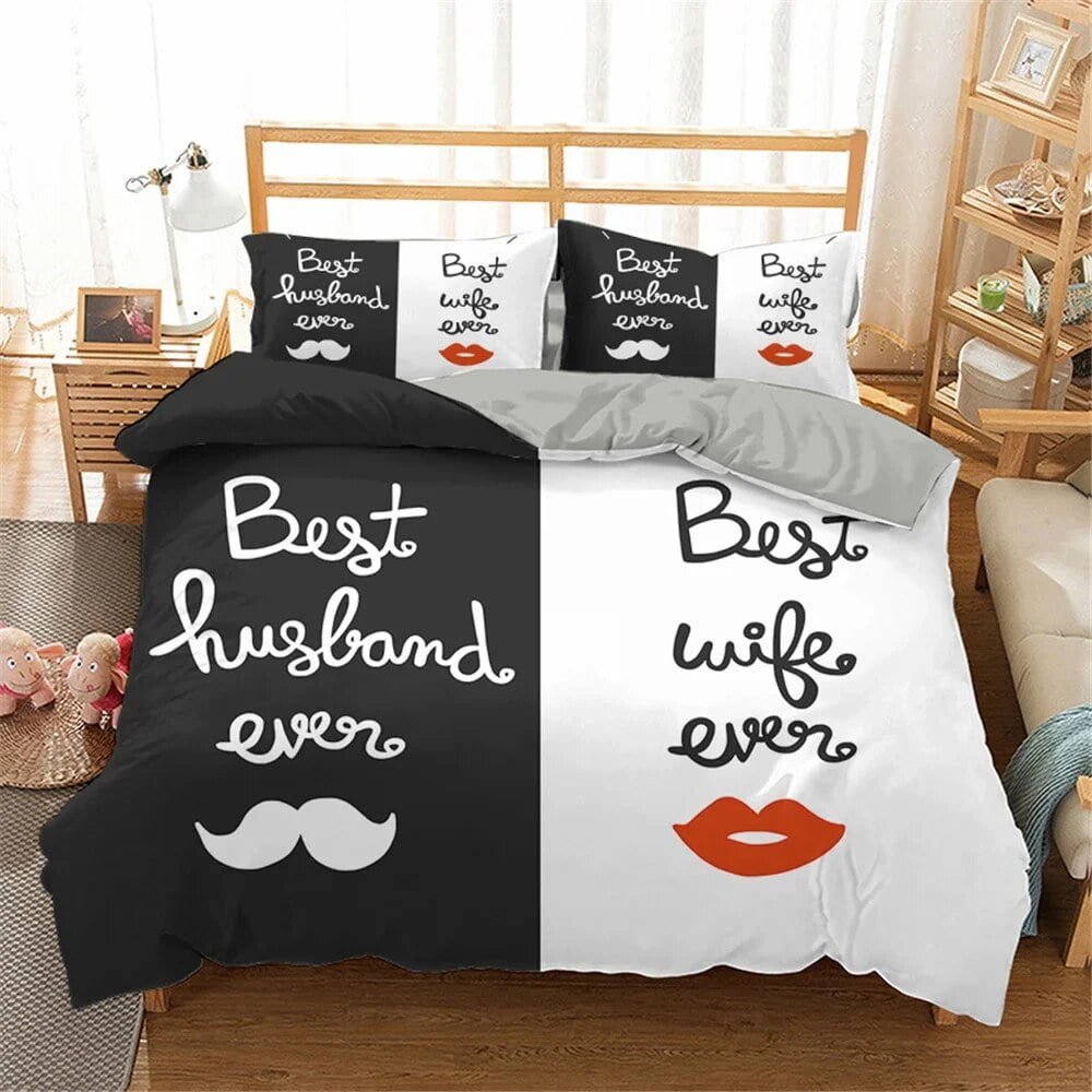 Couples Modern Duvet Cover Crown Bedding Set Black White Bed Cover For