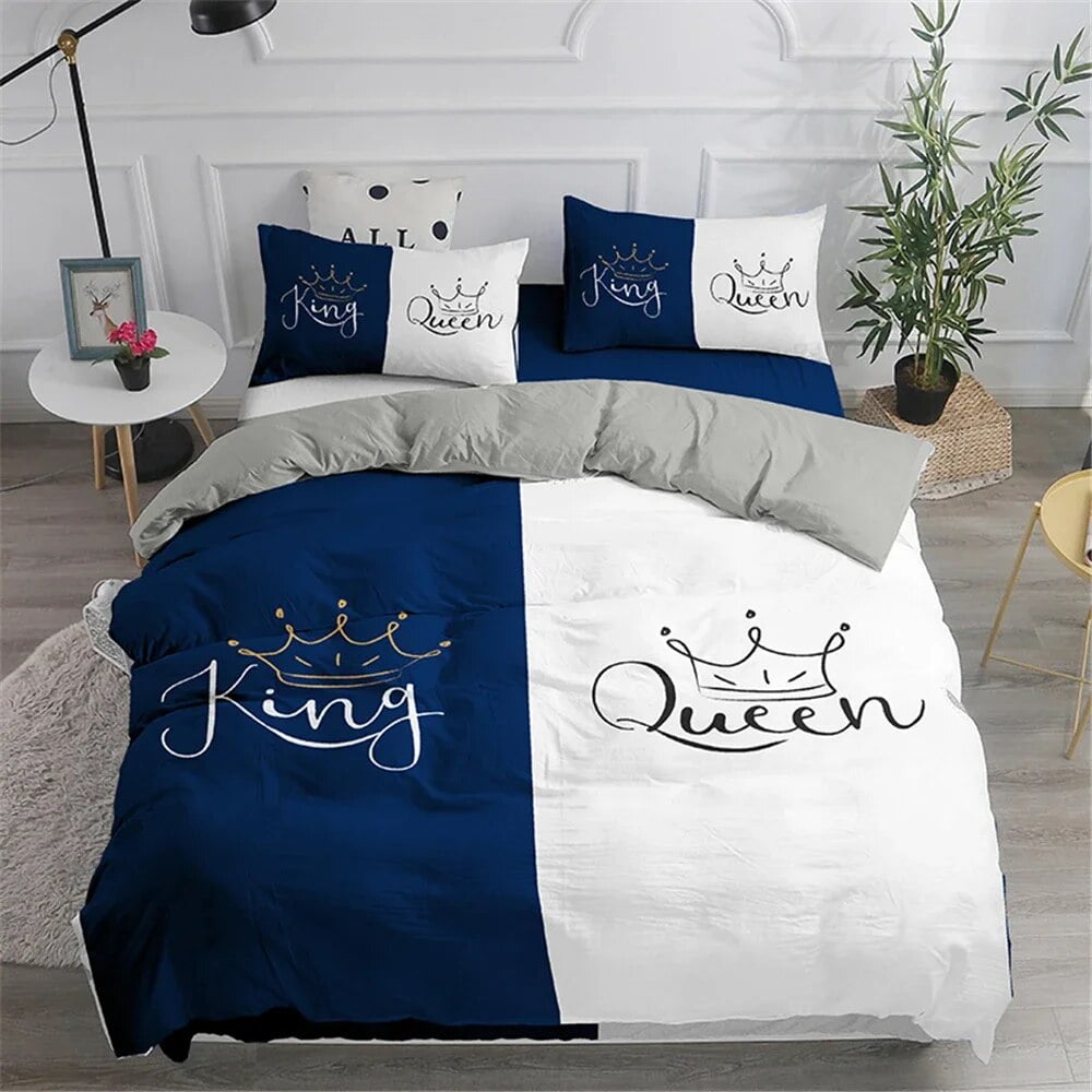 Couples Modern Duvet Cover Crown Bedding Set Black White Bed Cover For Double Bed Adult Bedroom