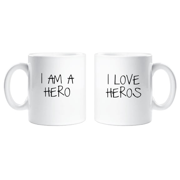 Couples Mug Set I am a Hero I Love Heros Mugs Present Gift Novely Christmas Birthday Husband Wife Girlfrield Boyfriend
