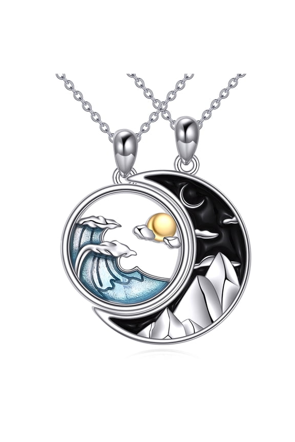 Couples Necklace for 2 925 Sterling Silver Mountain Wave Matching Necklace BFF Friends Matching Jewelry Gifts