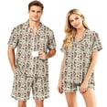 thumbnail image 1 of Couples Pajama Sets Matching Halloween 2 Piece Short Sleeve Button Down Pjs Soft Lightweight Sleepwear Lounge Set for Her Him Allover Seasonal Motif Print Beige L, 1 of 6