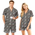 thumbnail image 1 of Couples Pajama Sets Matching Halloween 2 Piece Short Sleeve Button Down Pjs Soft Lightweight Sleepwear Lounge Set for Her Him Allover Seasonal Motif Print Light Gray 2XL, 1 of 5