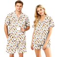 thumbnail image 1 of Couples Pajama Sets Matching Halloween 2 Piece Short Sleeve Button Down Pjs Soft Lightweight Sleepwear Lounge Set for Her Him Allover Seasonal Motif Print Orange S, 1 of 6
