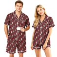 thumbnail image 1 of Couples Pajama Sets Matching Halloween 2 Piece Short Sleeve Button Down Pjs Soft Lightweight Sleepwear Lounge Set for Her Him Allover Seasonal Motif Print Red 2XL, 1 of 6