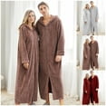 thumbnail image 1 of Couples Pajamas Matching Sets for Men and Women Soft Warm Robe Cozy Flannel Long Hooded Zipper Bathrobe Plush Winter Housecoat Nightgown Coffee L, 1 of 9