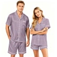thumbnail image 1 of Couples Pajamas Matching Sets Silk Satin Short Sleeve Button Down Pjs Sleepwear Satin Pjs Shorts Set Soft Loungewear S-Xxxxl(Women), 1 of 5