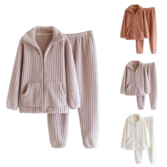 Couples Pajamas Matching Sets Soft Winter Flannel Cozy Wear Loungewear with Stand Collar Full Zip Front Home Sleepwear Outfit 2 Piece White M