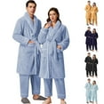 thumbnail image 1 of Couples Pajamas Matching Sets Unisex Soft Plush Robe Cozy Warm Bathrobe Fuzzy Female Long Spa Robe Sleepwear Long Sleeve Loungewear with Pockets 2 Piece Navy XL, 1 of 5